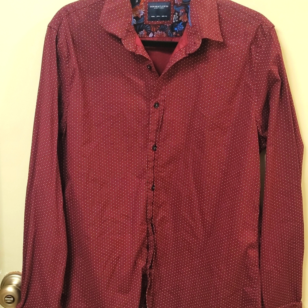 Denim & Flower Men's Shirt Sz L Burgundy Button Down Ricky Singh Long Sleeve EUC